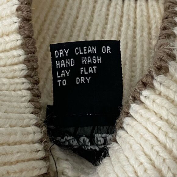 Vtg Handmade Cable Knit Chunky Sweater Cream Womens L CottageCore Western Boho - Picture 5 of 10